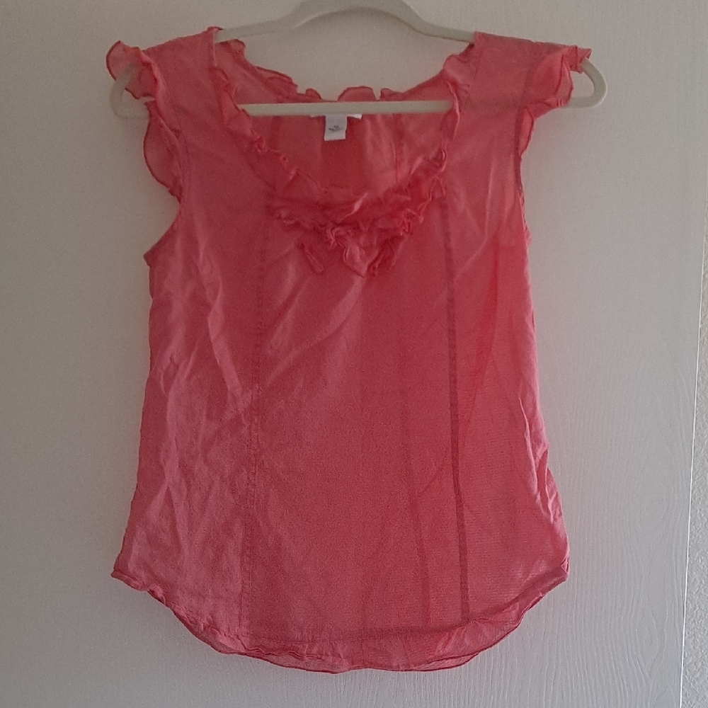 Calvin Klein Size XS Coral Ruffle Blouse Top 100% Cotton